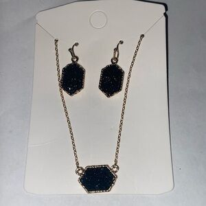 Boutique Black Drusy Sparkly Necklace and Earring JewelrySet NEW